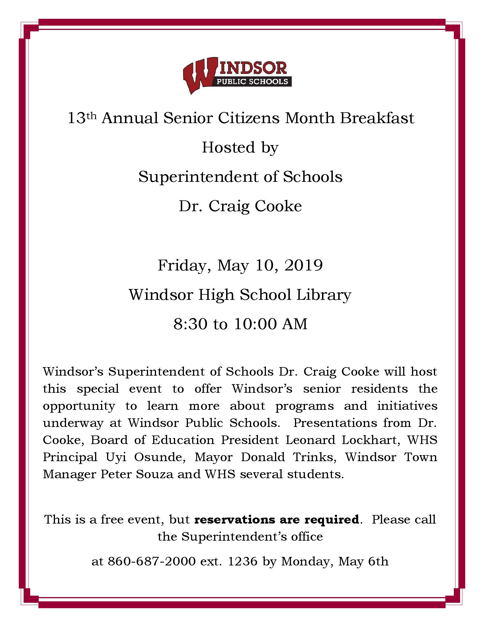 Area senior citizens invited to breakfast. Register by May 6th.